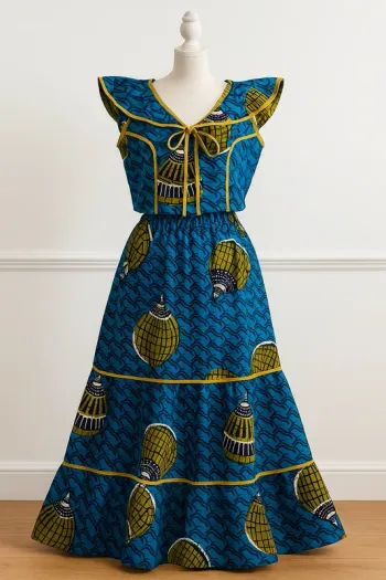 Ensemble wax 2 pièces – Jupe longue + Haut à manches volantées