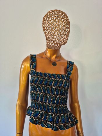 Top Court Plissé Bleu Femme Taille L/40