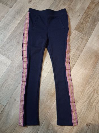 Pantalon fille jegging bleu marine à bandes dorées et rose 5 ans 