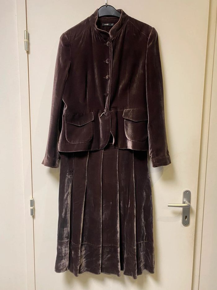 Magnifique ensemble veste et jupe neuf soyeux marron Autre Ton taille 40 - photo numéro 3