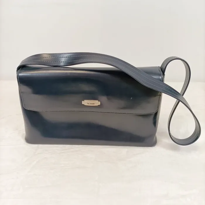 Sac bandoulière bleu marine en cuir lisse vintage Texier S004 - photo numéro 2