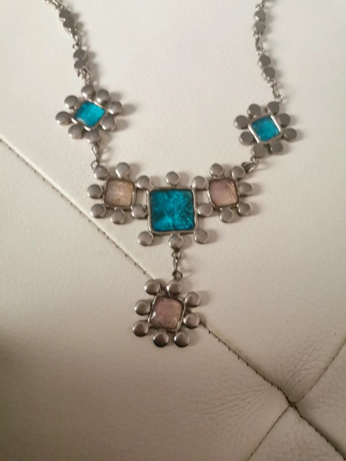 Collier artisan d art turquoise et rose - photo numéro 6