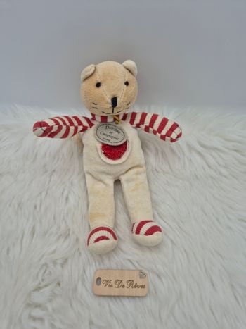 Doudou chat blanc rayé rouge Doudou Et Compagnie 