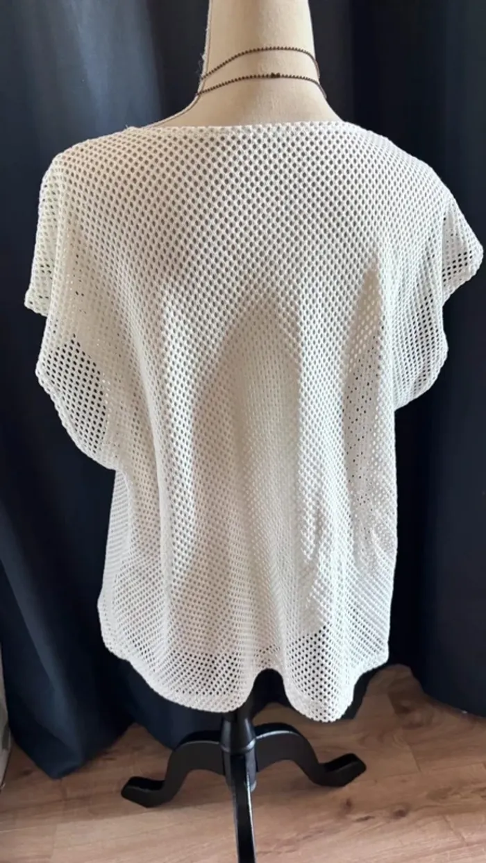 🌸Tunique blanche col v tricoté cotelé taille unique - photo numéro 5