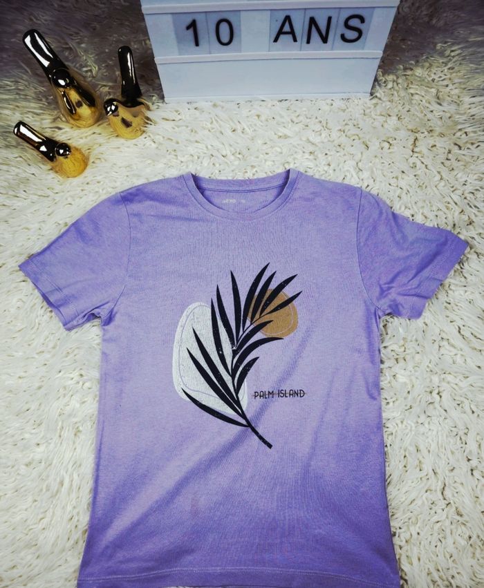T-shirt manches courtes " Palm Island " mauve Garçon taille 10 ans marque Gemo 🎸 - photo numéro 2