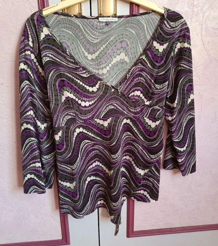 Haut noir imprimé violet gris Bréal T.3(40)