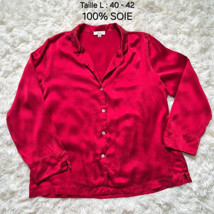 Chemise de pyjama rouge bordeau 100% soie - Etam - Taille L : 40 - 42