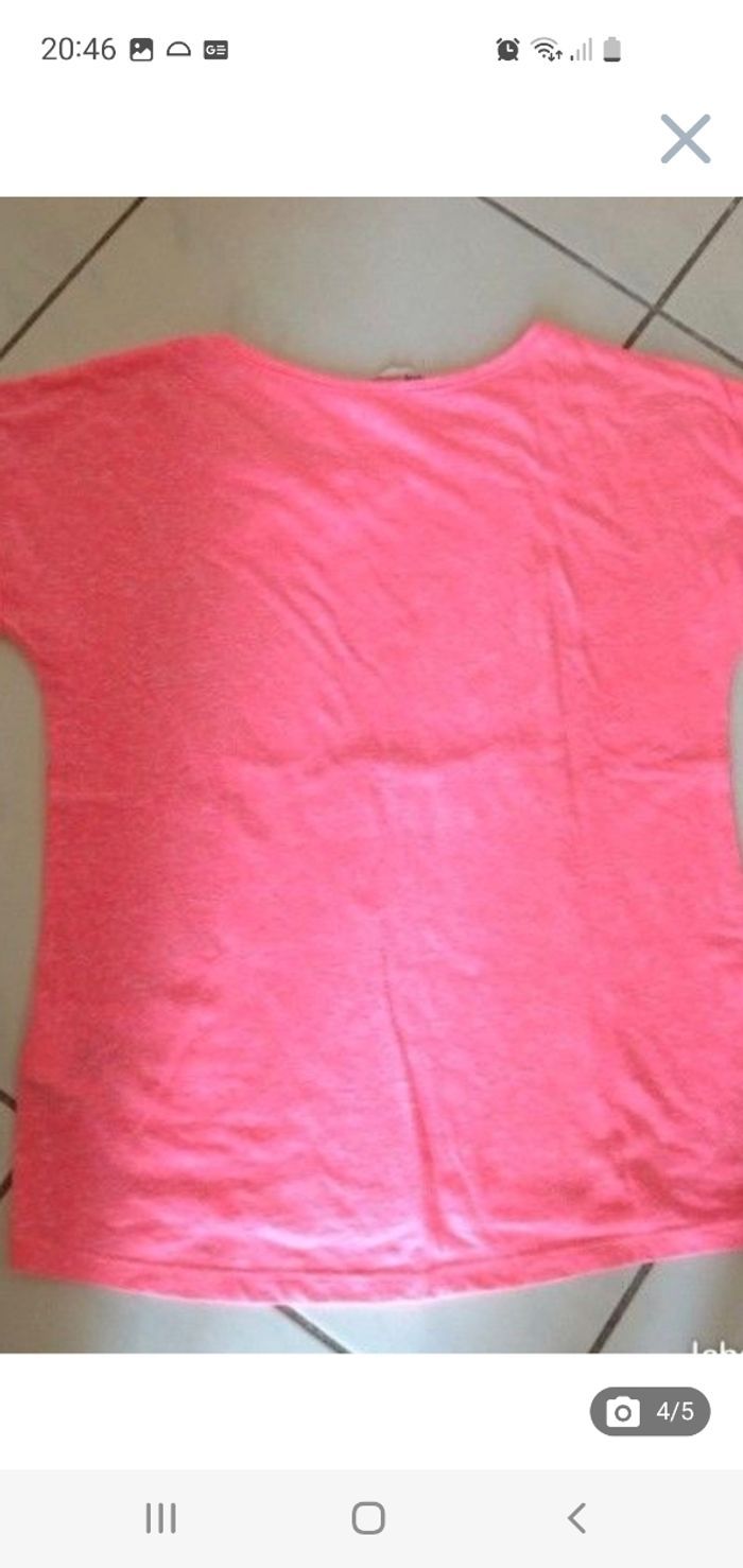Tee-shirt rose fluo imprimé strass 10-12 ans H&M - photo numéro 4