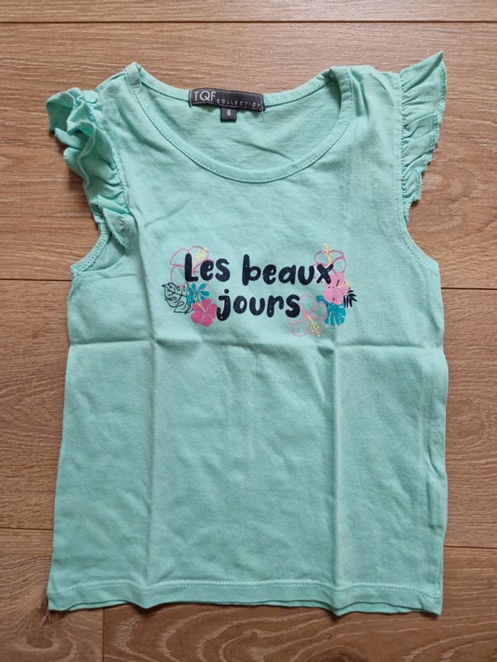 Tee-shirt sans manches fille TQF bleu ciel 6 ans