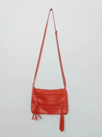 Pochette bandoulière corail pompon effet cuir vintage