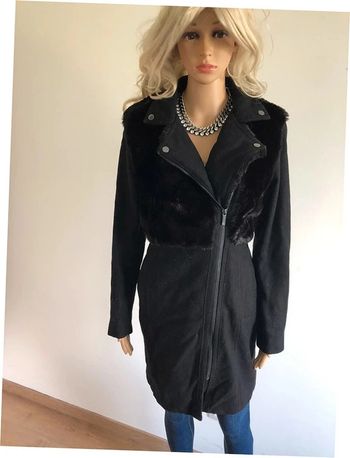 Manteau noir mi long avec fausse fourrure Morgan taille 40 TBE