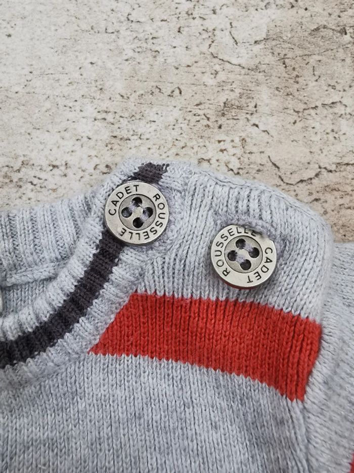 🌸Pull maille Cadet Rouselle 12mois rayé gris rouille - photo numéro 5