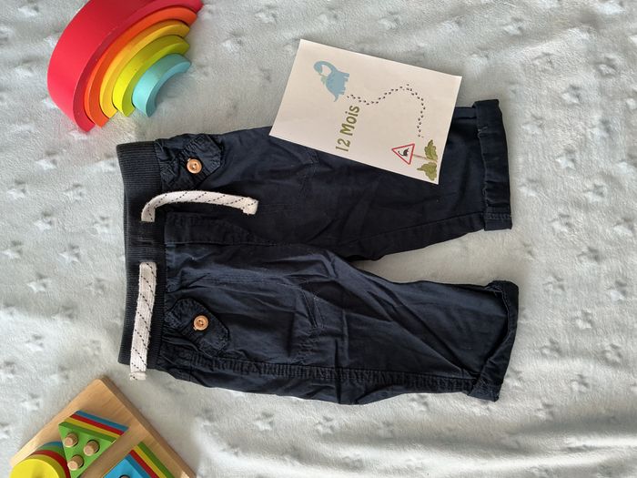 pantalon léger marine taille élastique et lien de serrage 12 mois kiabi - photo numéro 3