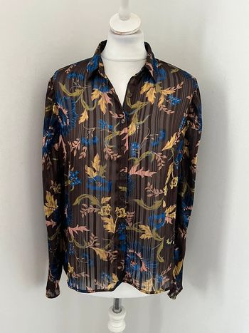 Chemisier marron fleurs bleues Promod M