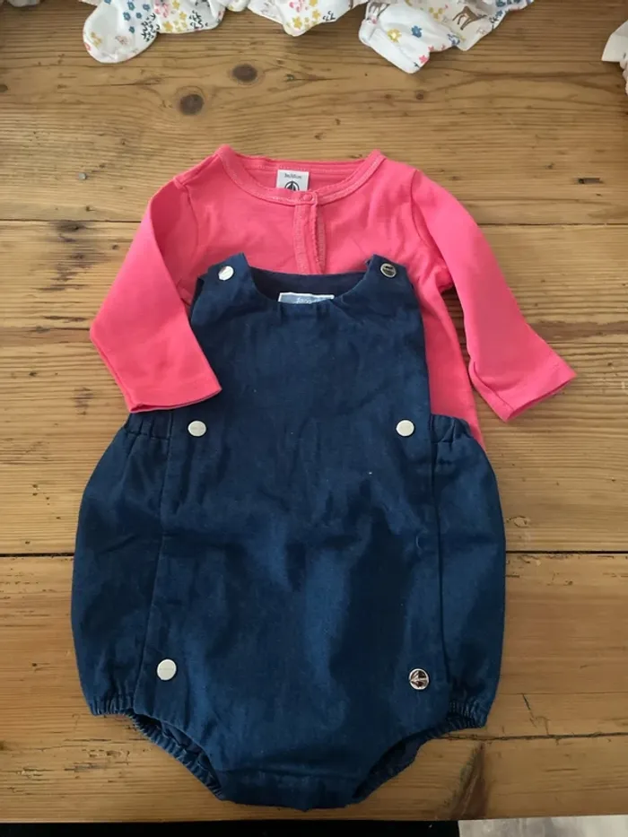 Ensemble barboteuse jacadi et gilet petit bateau 3 mois