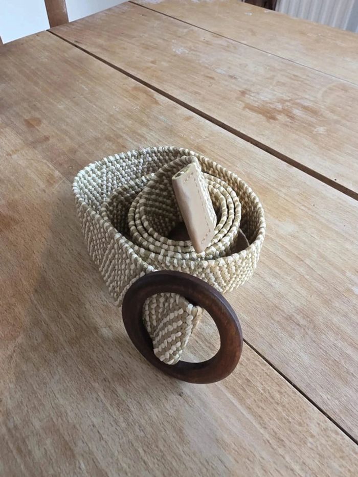 🌾 Ceinture en raphia tressé – boucle en bois naturel – style bohème / ethnique – 100 cm - photo numéro 3