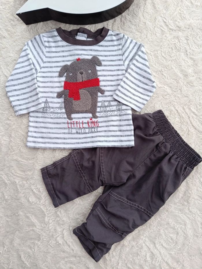 Ensemble (tee shirt manches longues+pantalon confortable) Garçon 6 mois Little king Chien - photo numéro 2