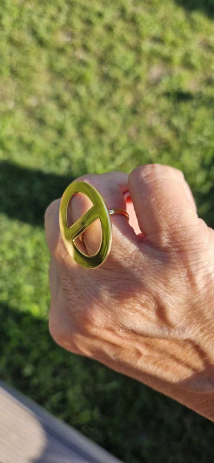 Bague réglable acier inoxydable or médaille ovale ouverte - photo numéro 2