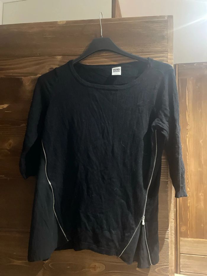 Pull léger noir bi matière vero moda