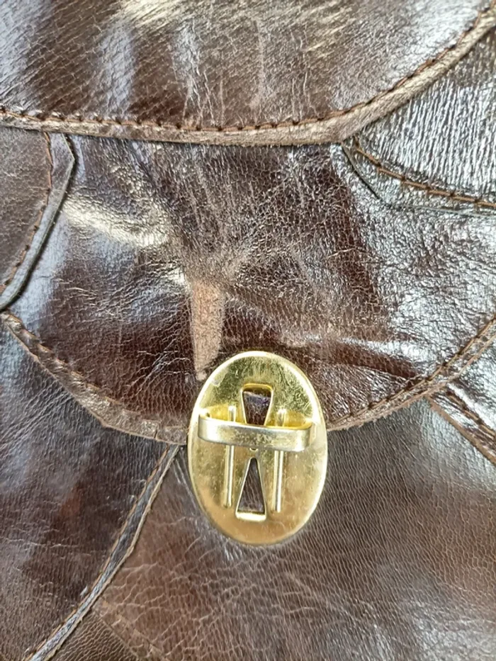 sac à main Vintage - Léger en cuir avec chainette dorée patchwork cuir - photo numéro 4