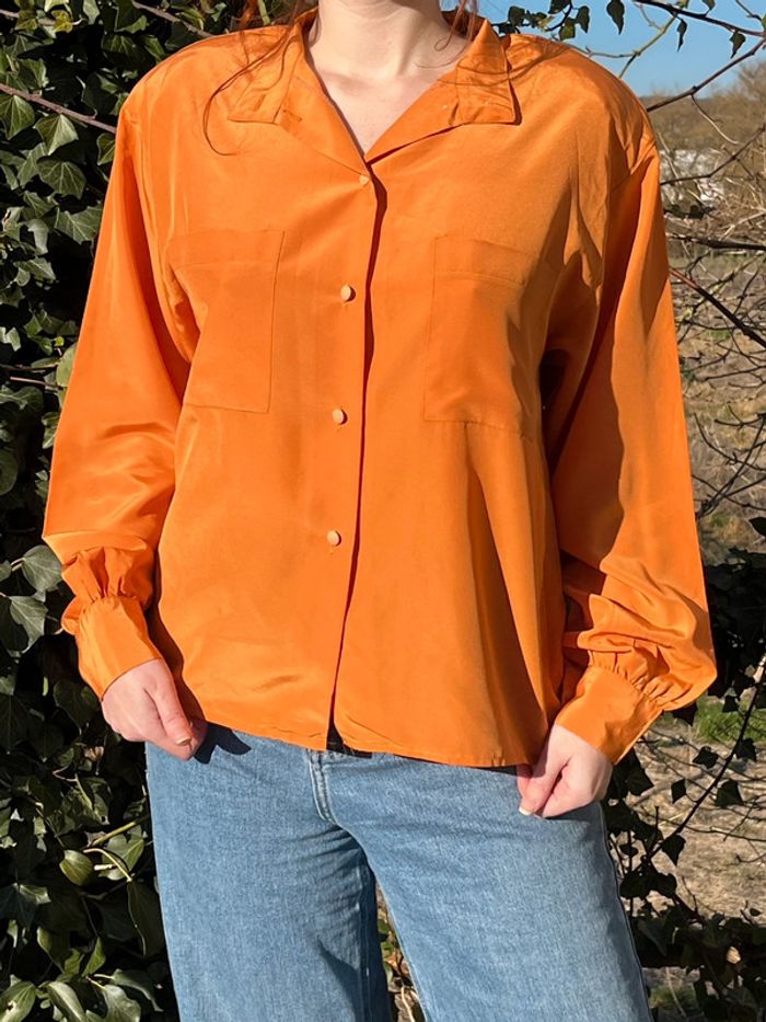 Chemise fluide manches longues bouffantes et épaulettes - orange satiné - photo numéro 11
