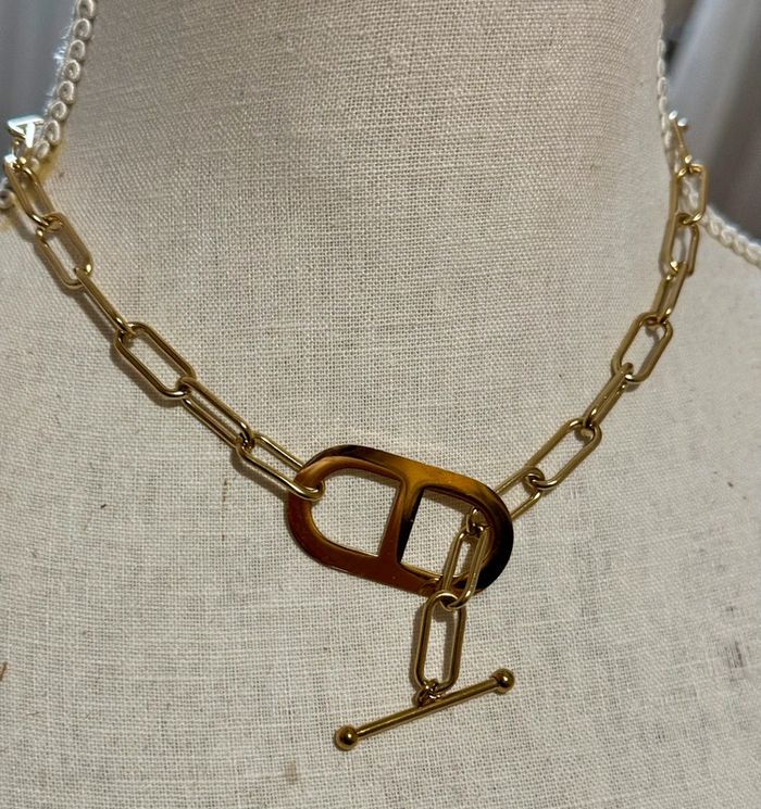 Collier mailles larges xl maillon CD xl tige traversante acier inoxydable or de qualité - photo numéro 2