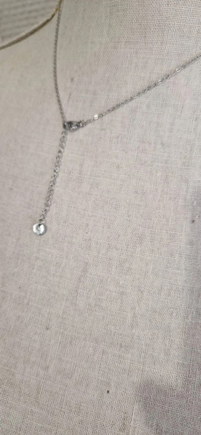 Collier réglable câble force cristaux blancs acier inoxydable argent - photo numéro 3