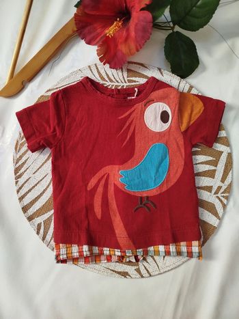 T-shirt rouge oiseau garçon 6 mois été vacances
