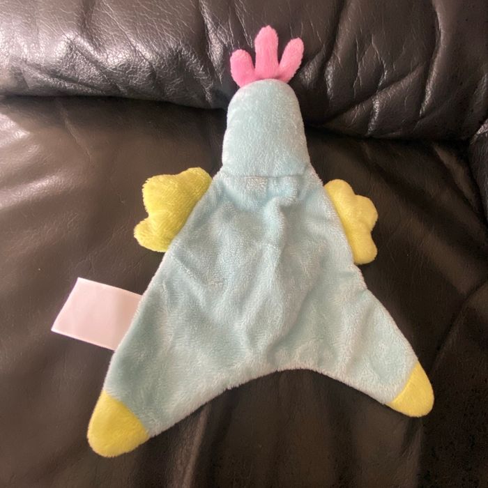 DOUDOU PLAT OISEAU BLEU VERT ROSE BAVOIR DMC 24CM - photo numéro 2