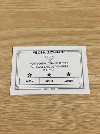 Carte vie de millionnaire votre cheval pièce détachée jeu de société Monopoly Millionnaire #A45