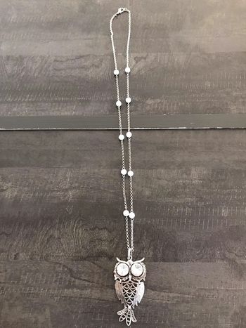 Sautoir Chouette argentee.