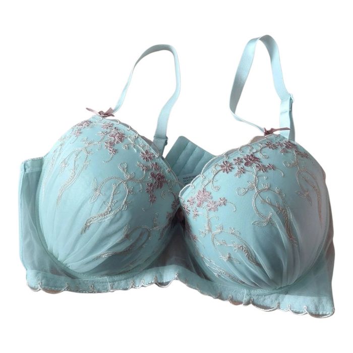 Soutien-gorge push up bleu ciel brodé taille 90E