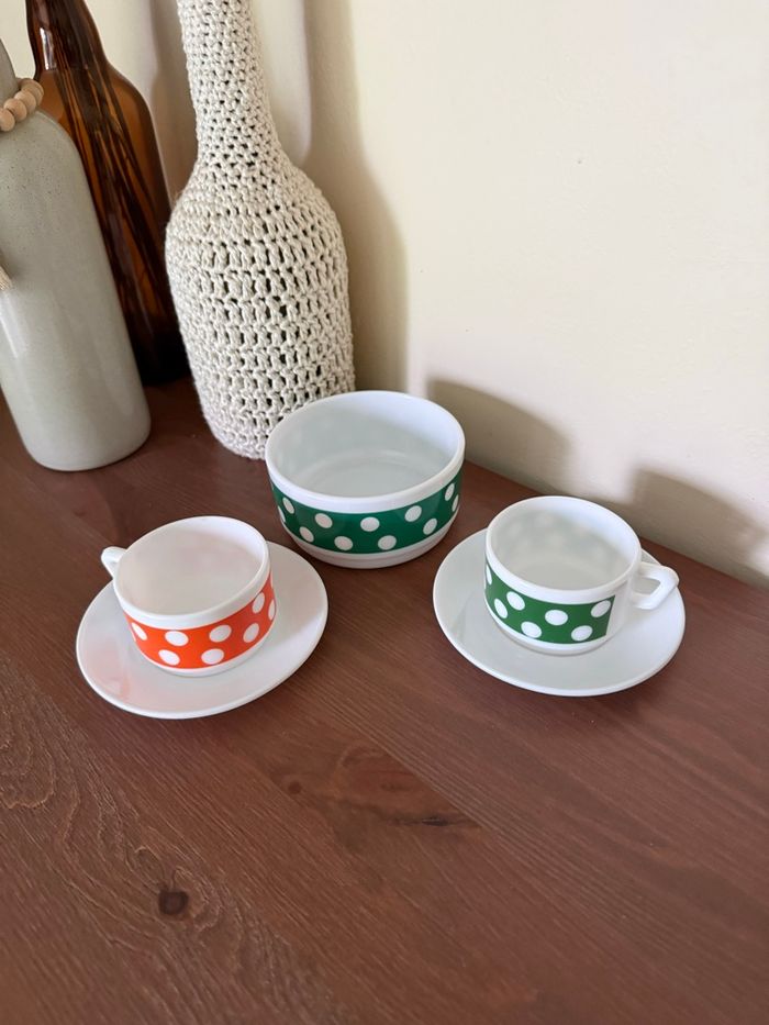 Tasses et ramequin Polka - Vintage - photo numéro 2