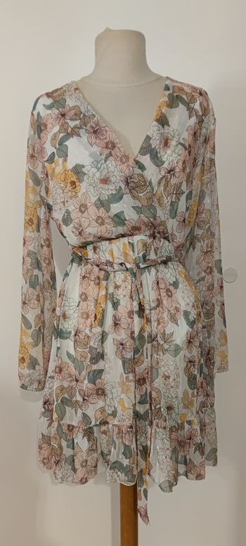 Robe courte à manches longues pour femme, marque Made in Italy taille 38 multicolore fleurie