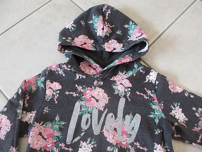 Sweat à capuche gris foncé avec motifs fleurs fille Magic - 10 ans - photo numéro 2