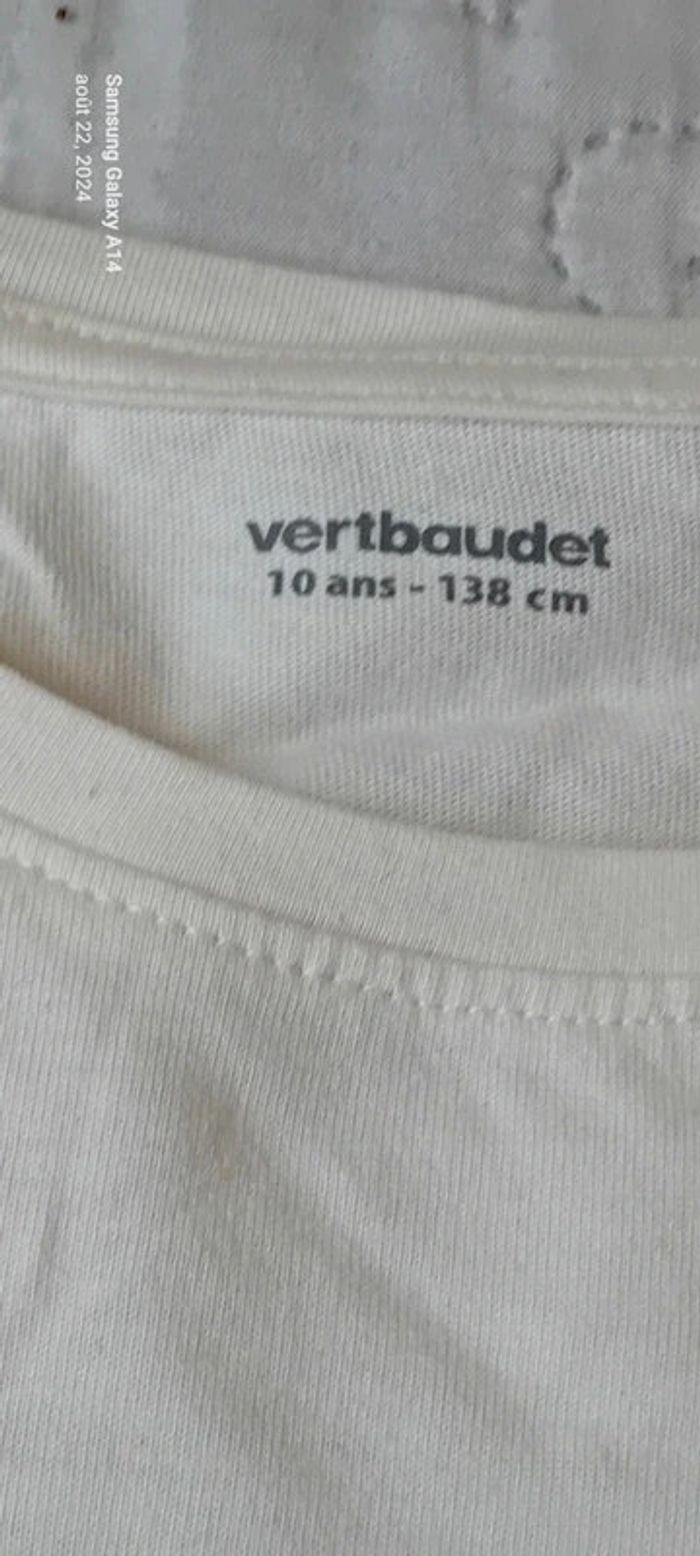 Tee-shirt long motif feuilles et texte brodé crème neuf fille 10 ans vert baudet - photo numéro 16