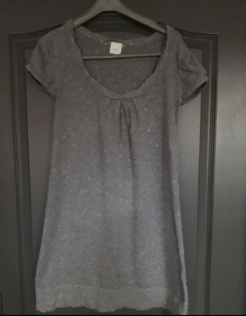 Robe-pull angora MC gris & tacheté blanc 36/S - Camaïeu