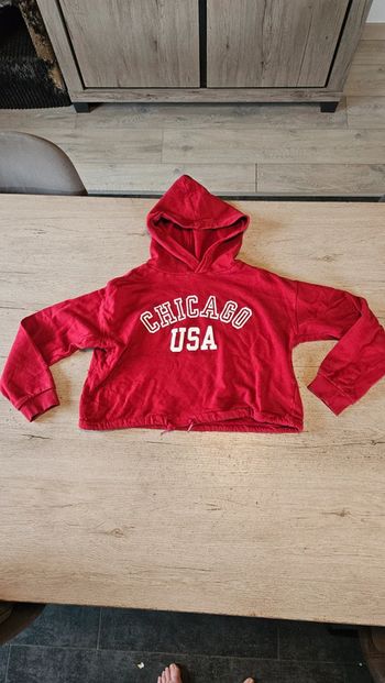 Sweat à capuche court pour fille à manches longues, rouge, H&M, 12/14 ans, nickel