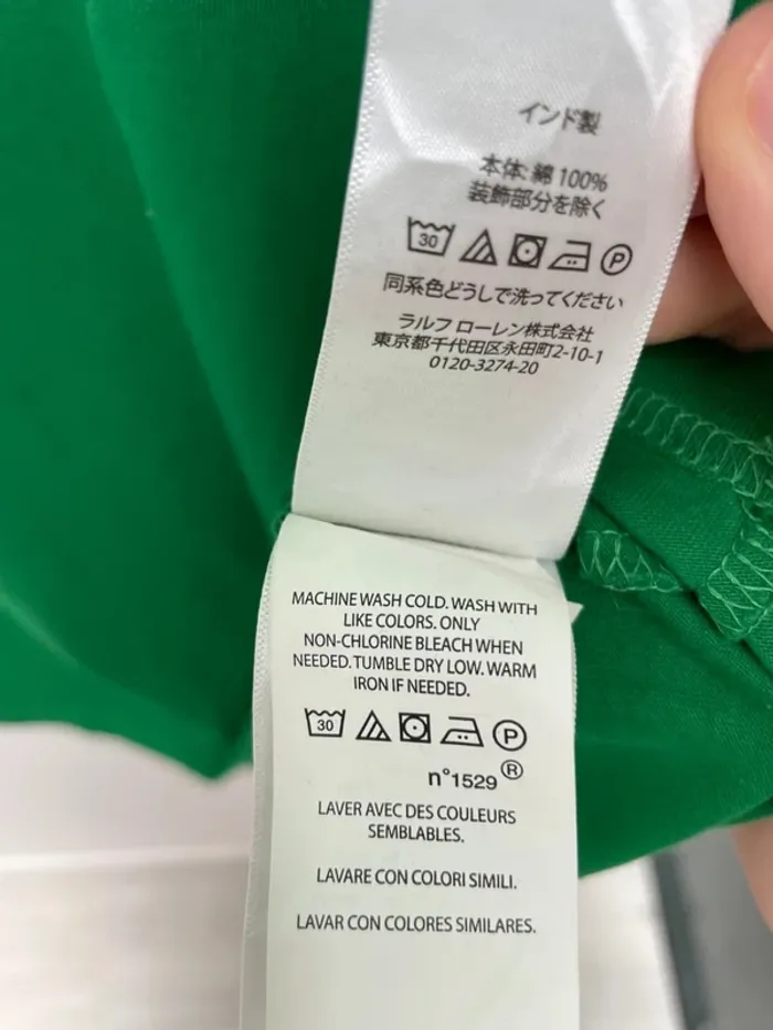T-shirt manches longues Ralph Lauren vert logo brodé jaune homme S - photo numéro 7