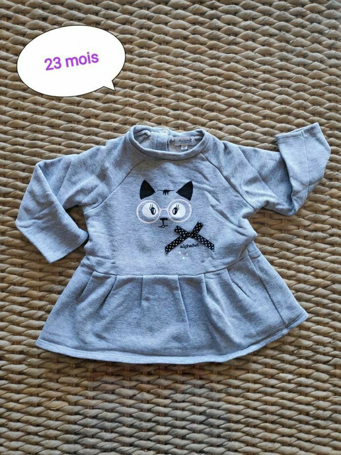 Pull tunique chat gris Alphabet 23 M