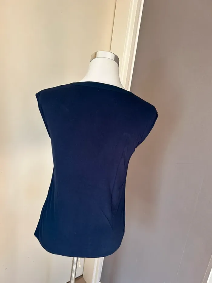 123 blouse manches courtes bleu marine col V femme, taille 38 - photo numéro 3