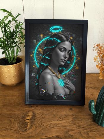Affiche poster A4 (21×29,7 cm) art mural femme cyberpunk néon futuriste déco moderne salon