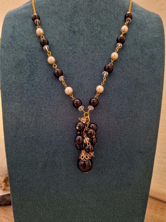 Collier Sautoir Grappe Doré Noir Et Blanc Cristal - photo numéro 3