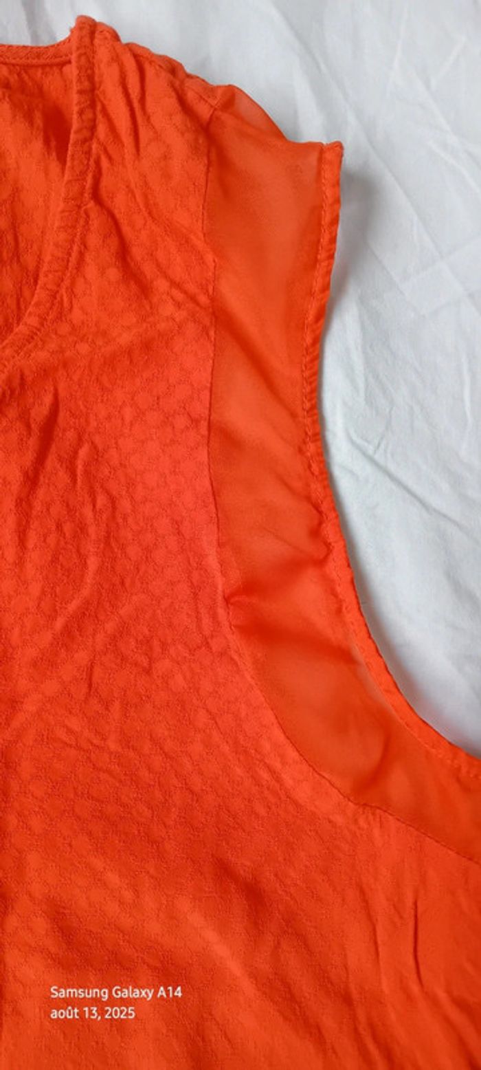 Blouse sans manches bimatiere col V boutonné gaufré orange femme 38 naf naf - photo numéro 17