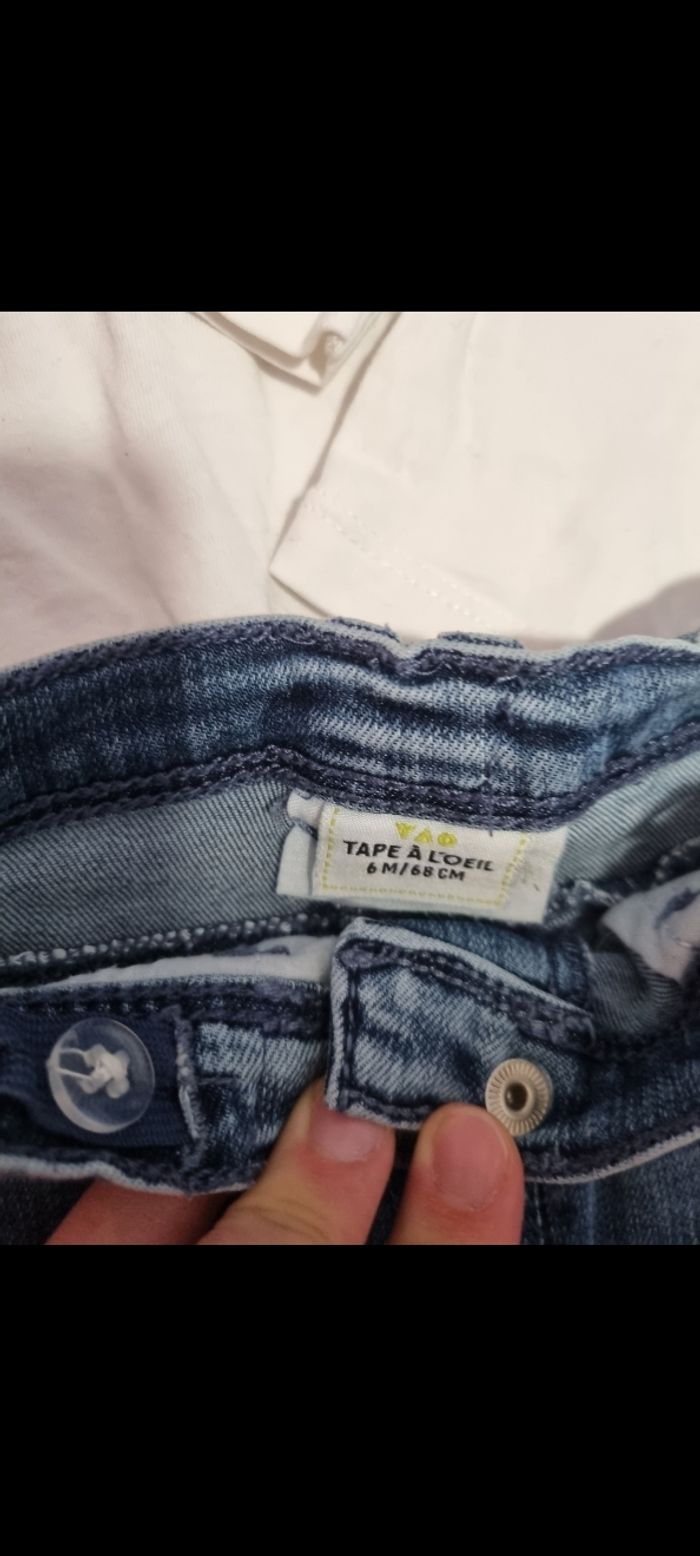 Ensemble : 1 Jean slim fille, 2 t-shirt manche longue, 6 mois marque tape a l'œil - photo numéro 2