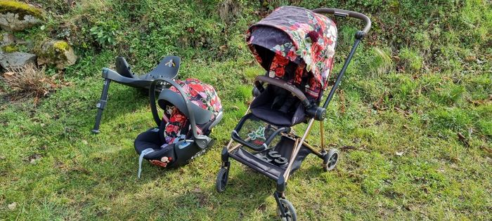 Ensemble Poussette Mios et Cloud Z avec base isofixe, rose gold et finition spring blossom black