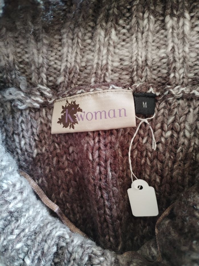 LOT 2 PULLS VIOLET/GRIS CHAUD A MANCHES LONGUES VINTAGE FEMME KIABI M NEUF - photo numéro 4