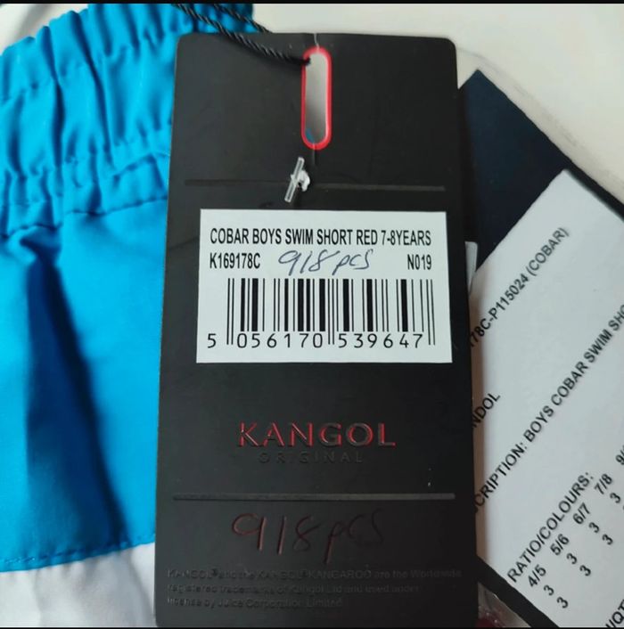 Short de bain neuf blanc bleu rouge taille 7/8 ans Kangol original - photo numéro 4