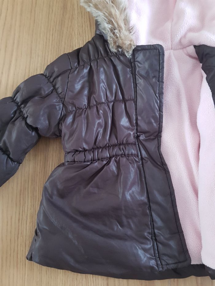 Doudoune à capuche marron et rose 12 mois bébé fille - photo numéro 3