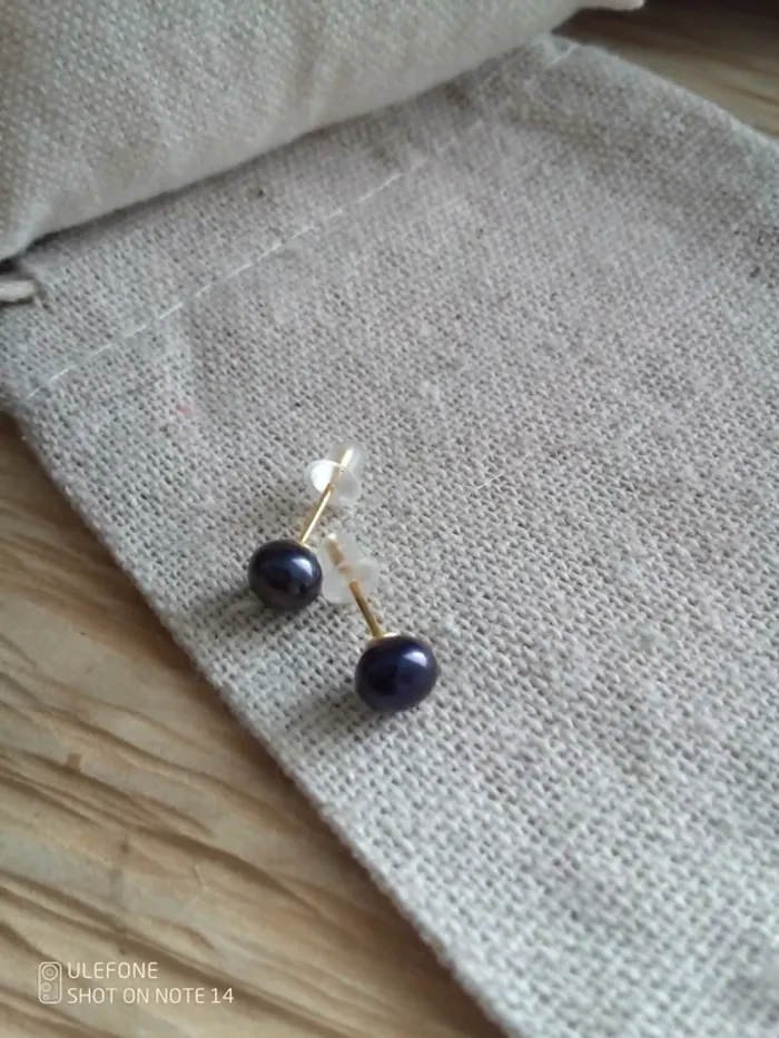 Boucles d'oreilles perles de culture d'eau douce noires - photo numéro 6